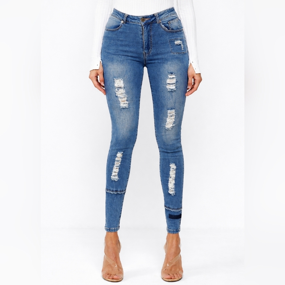 MDV Manière De Voir High Waisted Distressed Jeans Mid Blue Size US 4